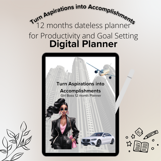 Turn Aspirations into Accomplishments 12 month Planner- black/white